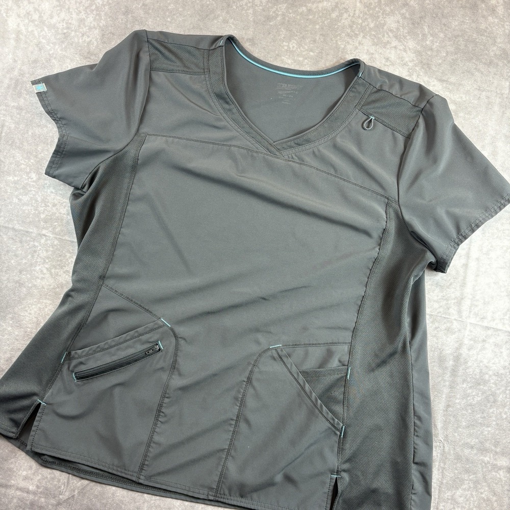 Scrubstar Shirt Womens 2XL Gray Blue Hospital Scrubs Zip Pocket Stretch